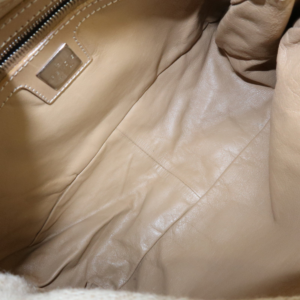 FENDI Mamma Baguette Zucca Wool Leather Shoulder Bag Beige 26325