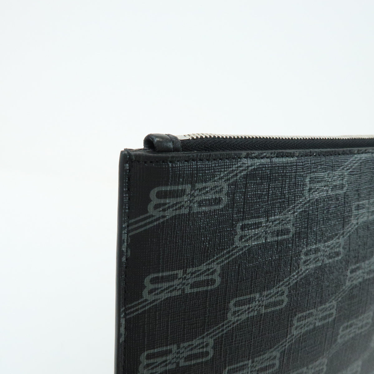 BALENCIAGA Signature PVC Leather Clutch Bag Flat Pouch Black 702627