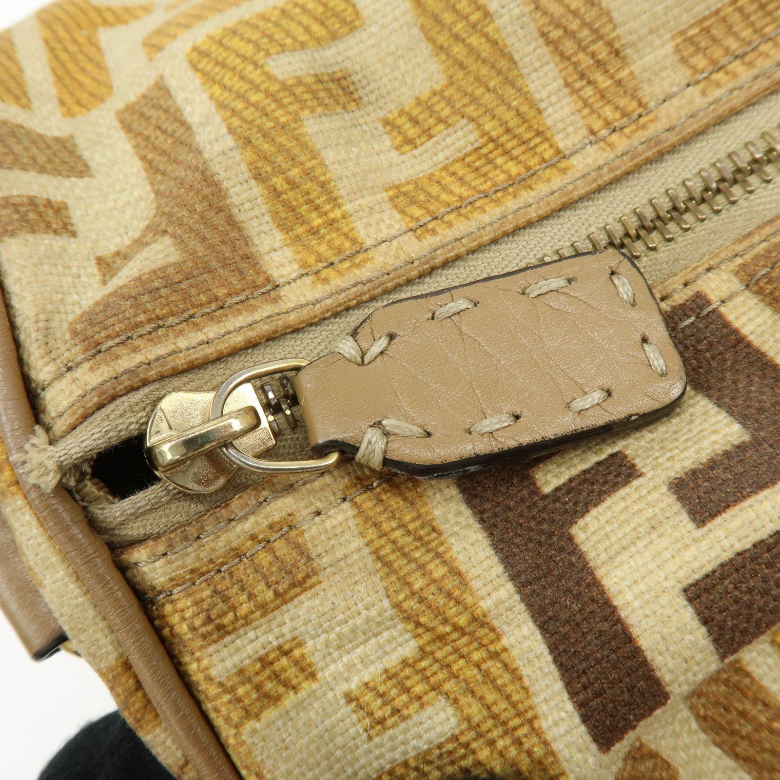 FENDI Zucca Seleria Canvas Leather 2Way Bag Shoulder Bag Brown Beige