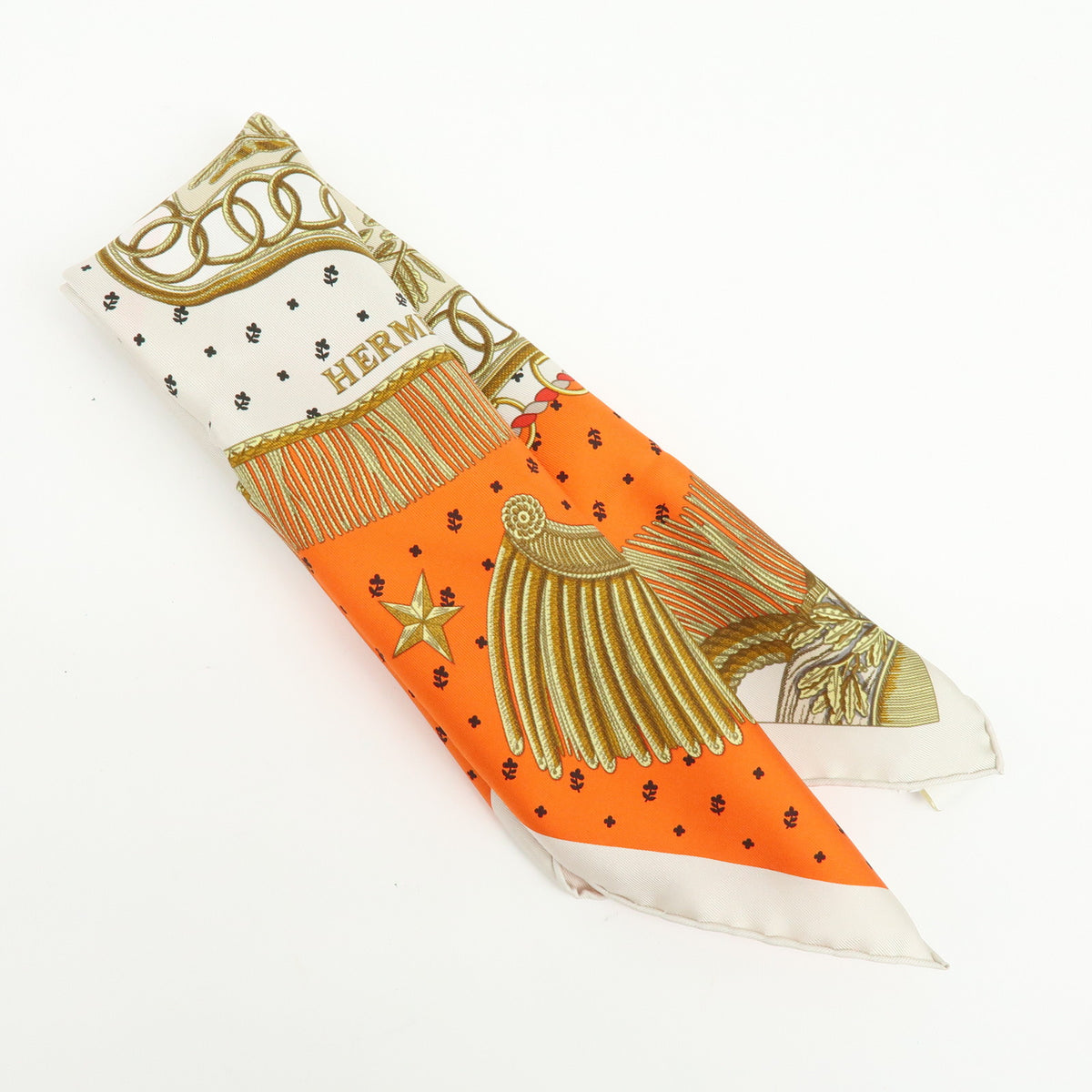 HERMES Carre 45 Gavroche Silk 100 % Scarf Poste et Cavalerie Orange