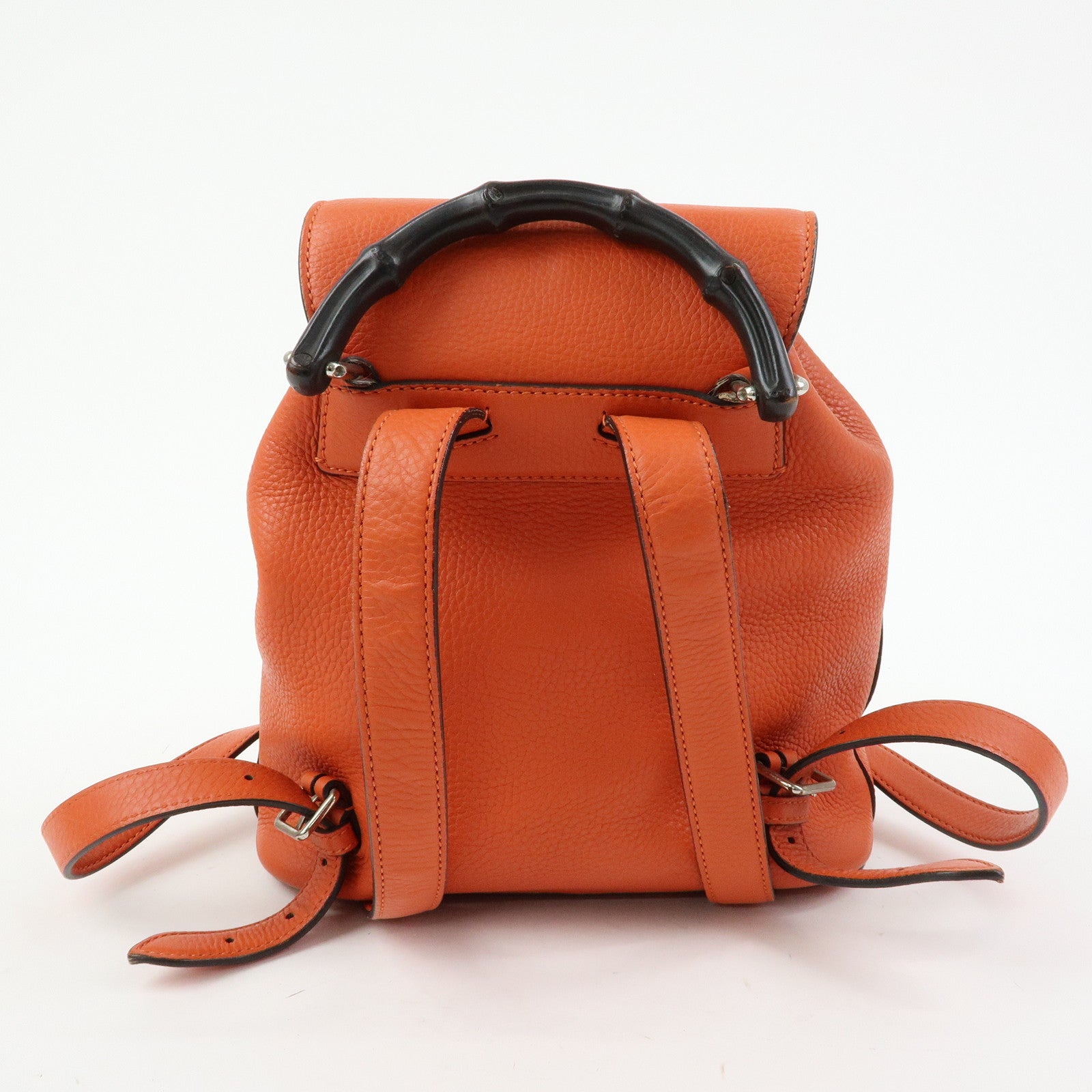 GUCCI Bamboo Leather Backpack Rucksack Tassel Strap Orange 387149