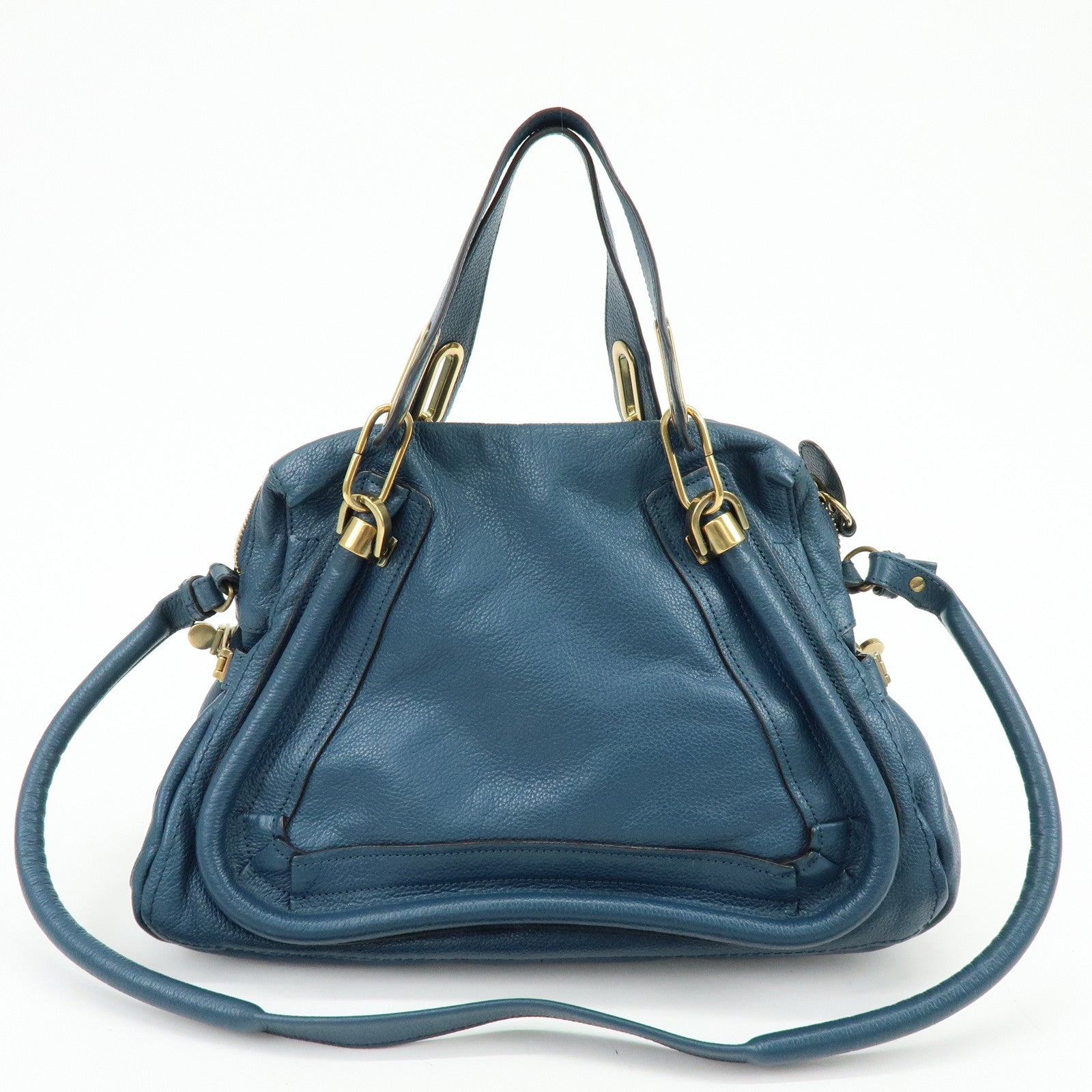 Chloe Paraty Leather 2Way Bag Hand Bag Shoulder Bag Blue
