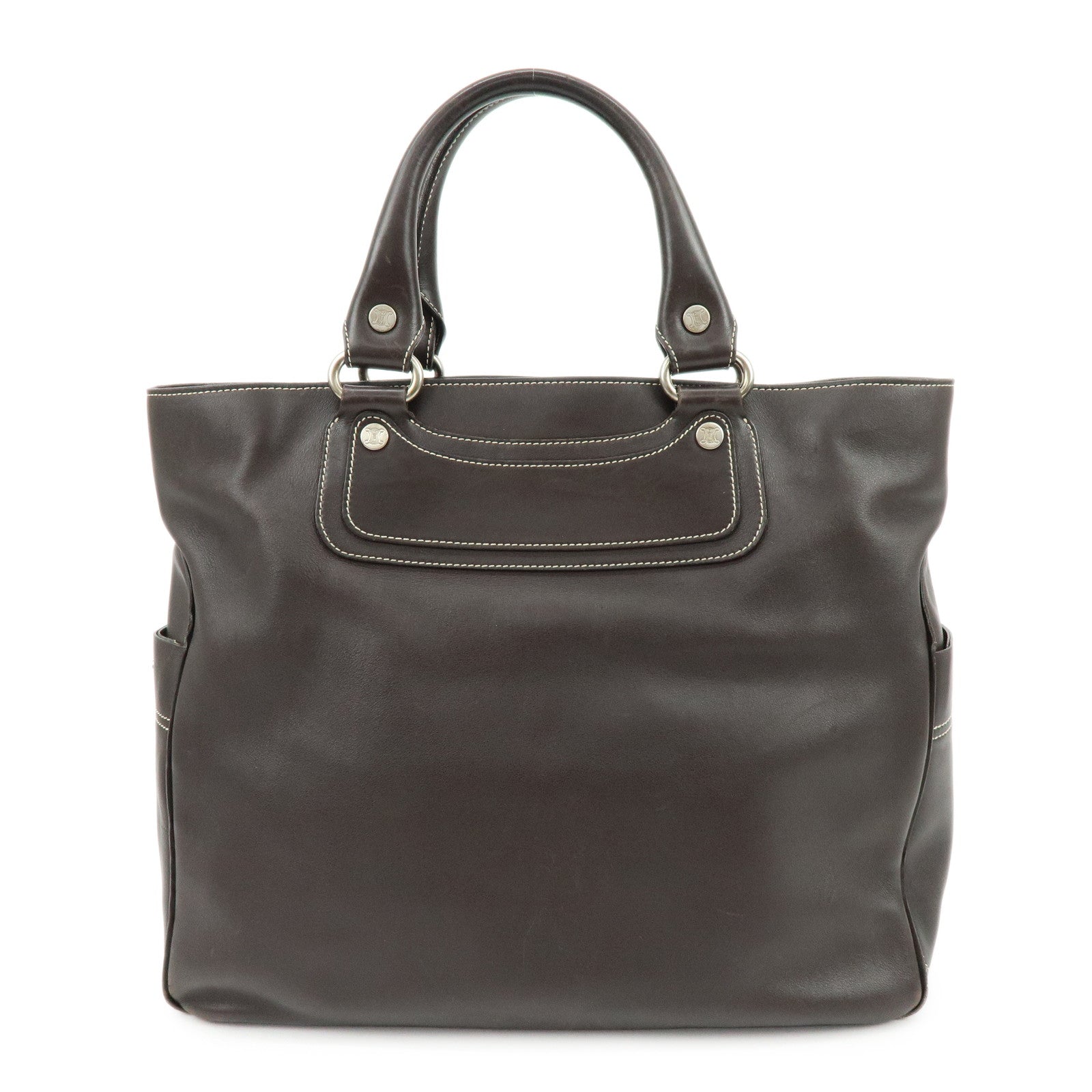 CELINE Macadam Boogie Bag Hand Bag Tote Bag Brown White Sticth