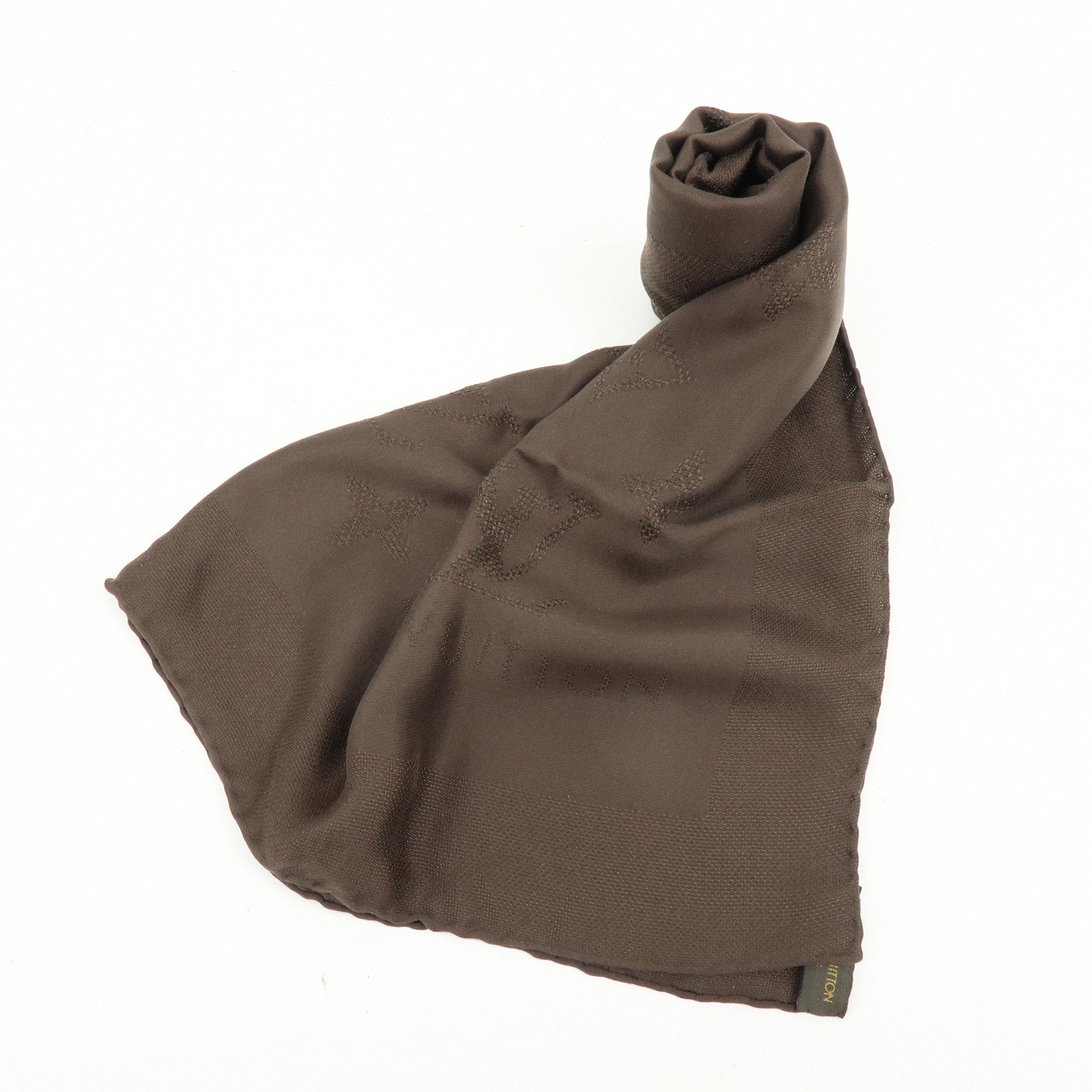 Louis Vuitton Monogram Silk 100% Scarf Dark Brown 68×68