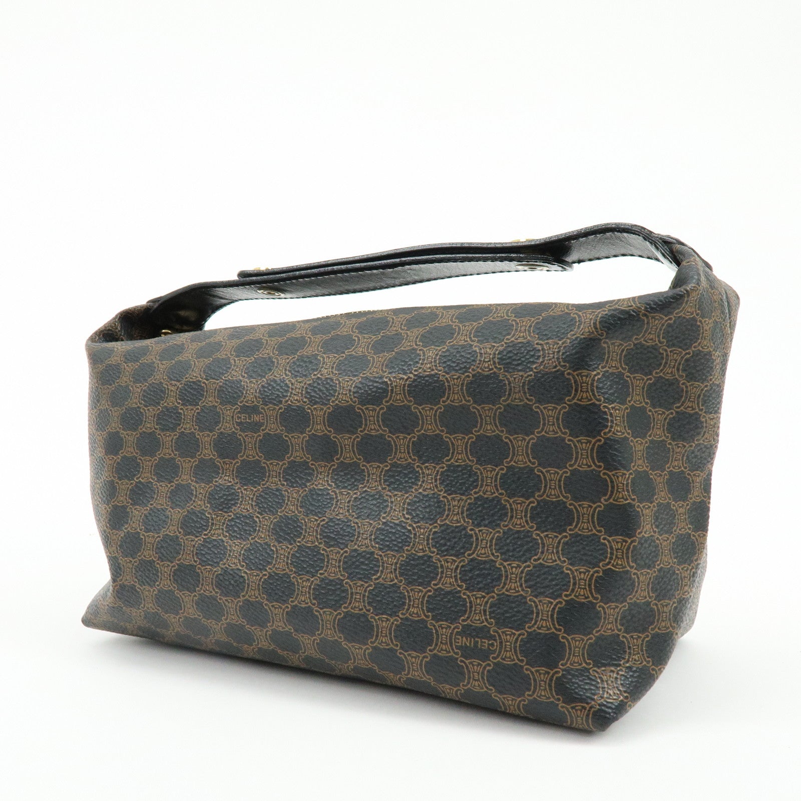 CELINE Macadam PVC Leather Hand Bag Pouch Black Brown