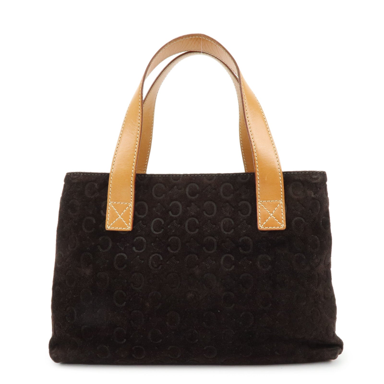 CELINE C Macadam Suede Leather Hand Bag Tote Bag Dark Brown