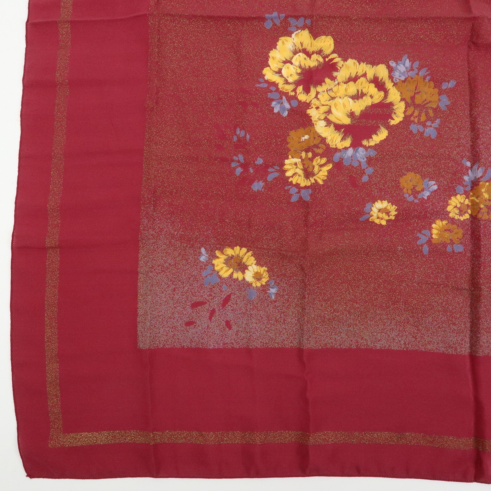 BALENCIAGA Silk 100% Scarf Floral Design Wine Red Yellow Blue