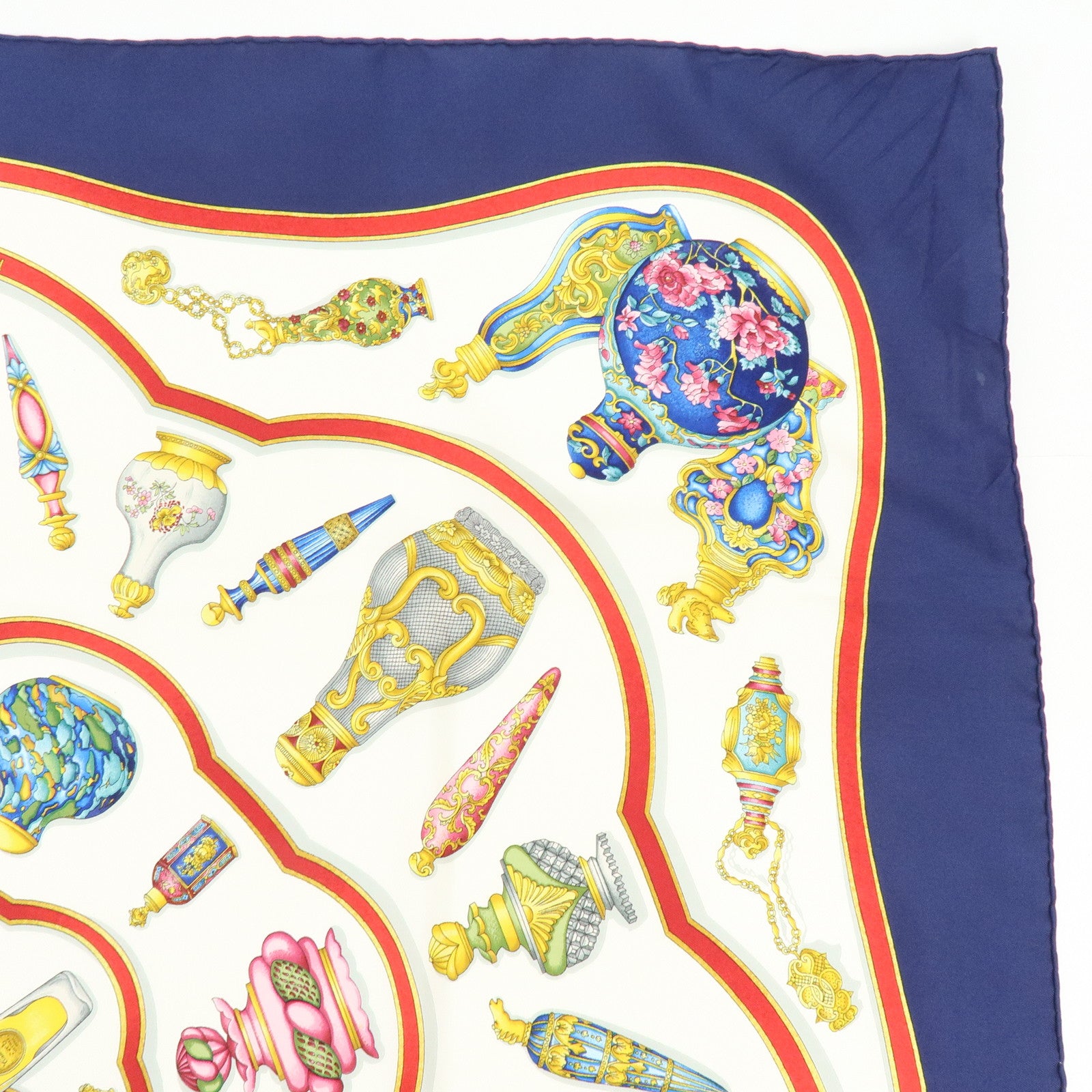 HERMES Carre 90 Silk 100% Scarf Qu'importe le flacon Navy White