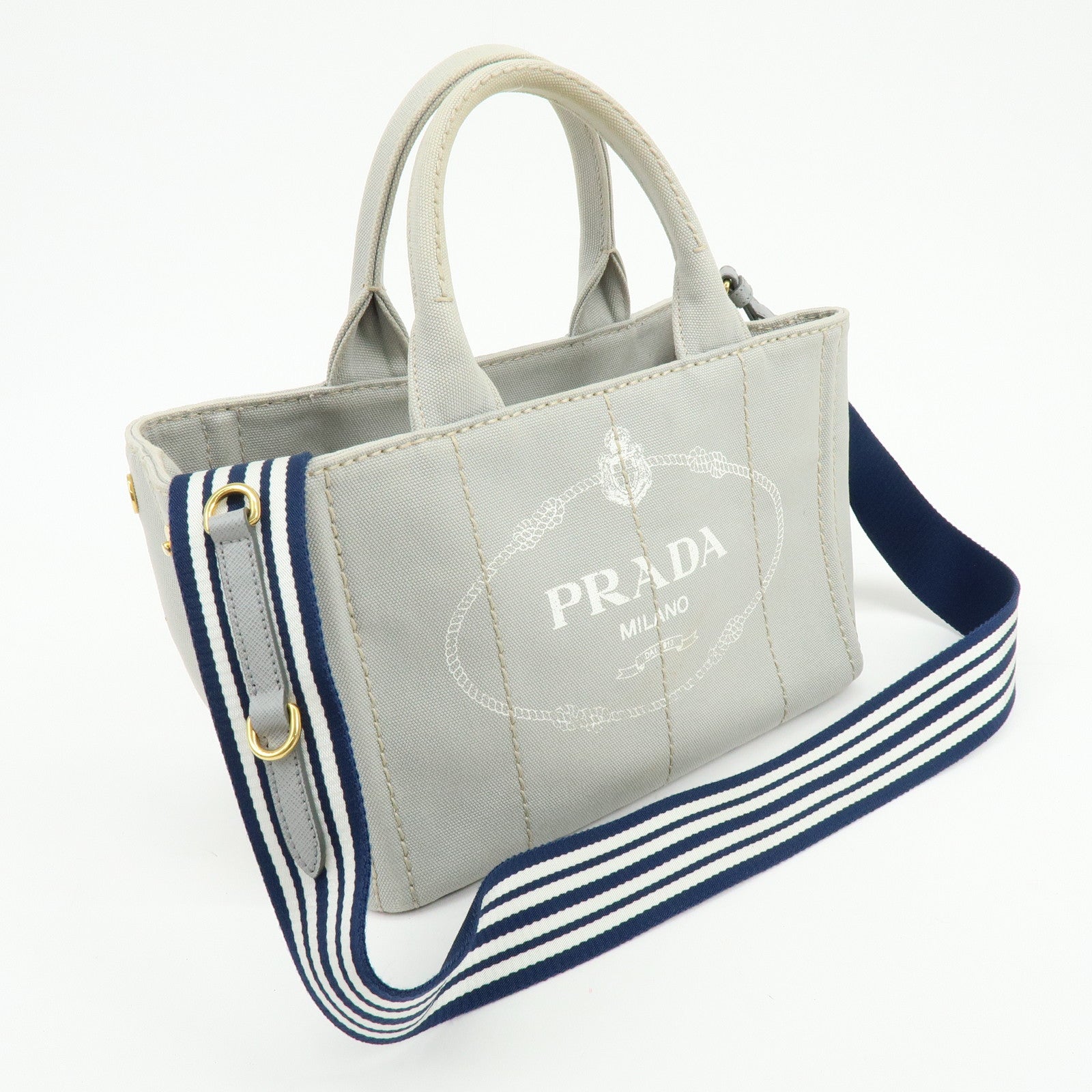 PRADA Canapa Mini Canvas 2Way Bag Hand Bag Shoulder Bag Gray 1BG439