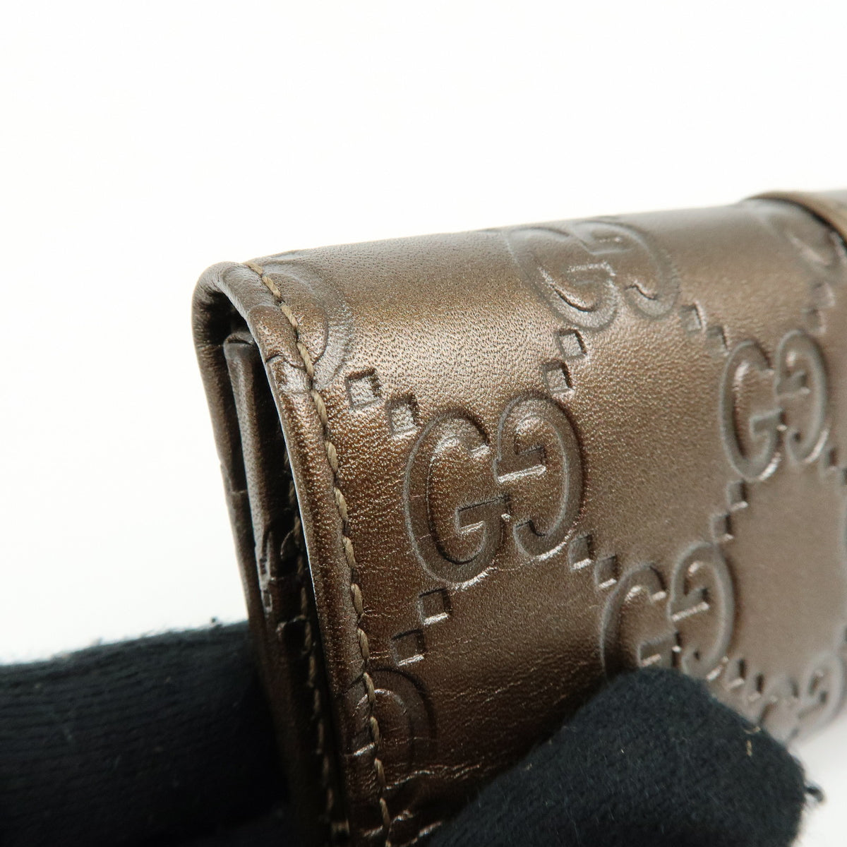 GUCCI Heartbit Guccissima Leather 6 Ring Key Case Key Holder Bronze