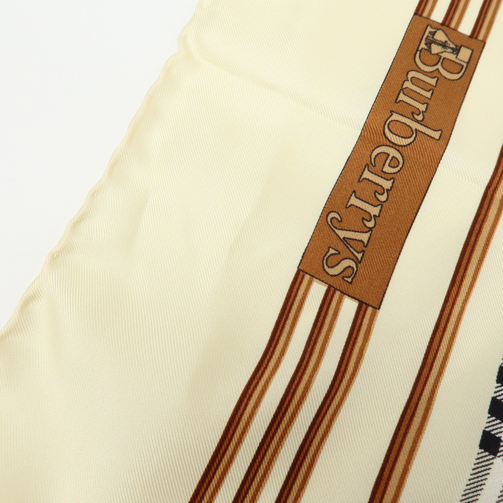 BURBERRY Nova Plaid Silk 100% Scarf Coin Motif Beige Brown