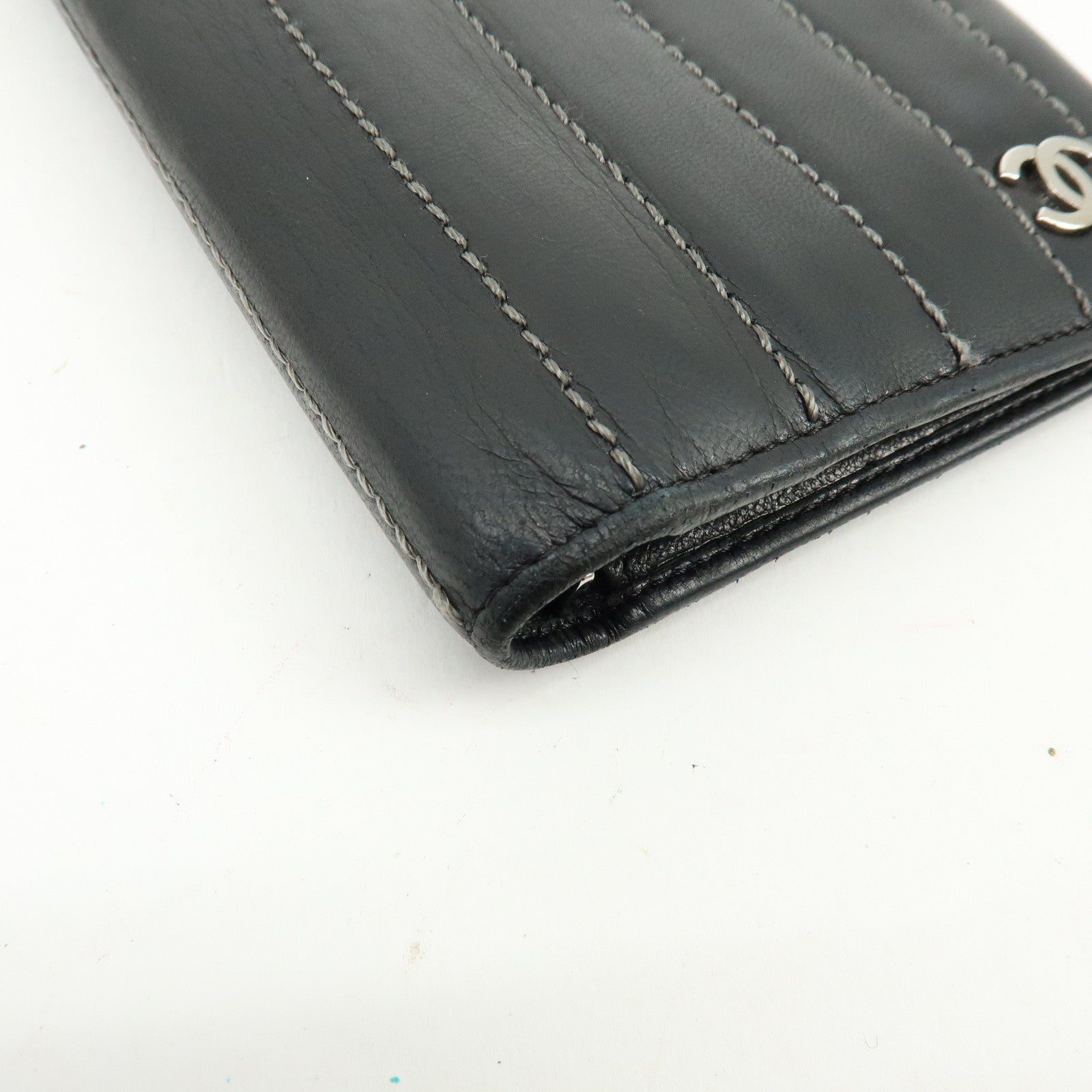 CHANEL COCO Mark Leather Bi-fold Flap Long Wallet Black