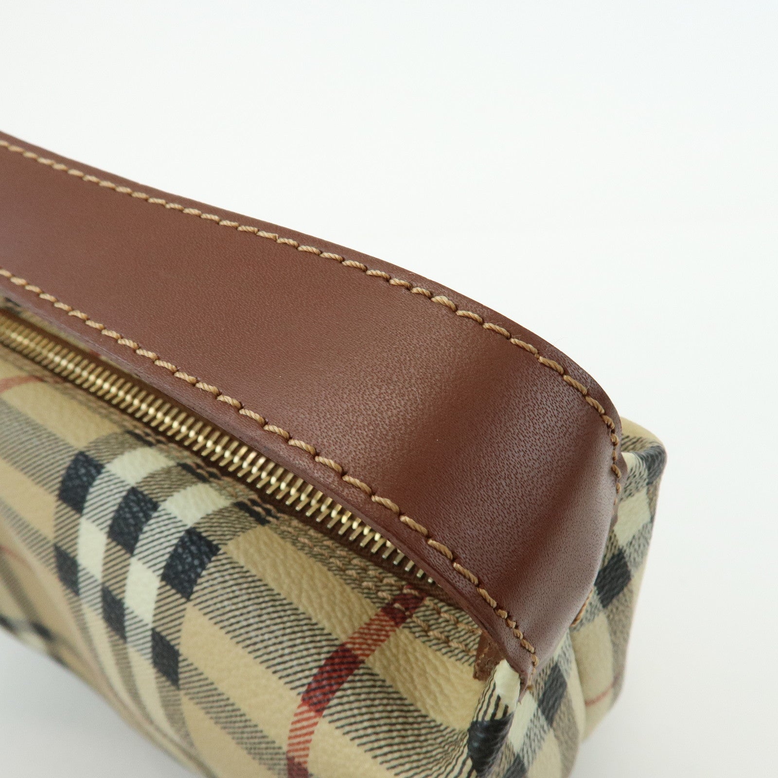 BURBERRY Nova Plaid PVC Leather Hand Bag Pouch Beige