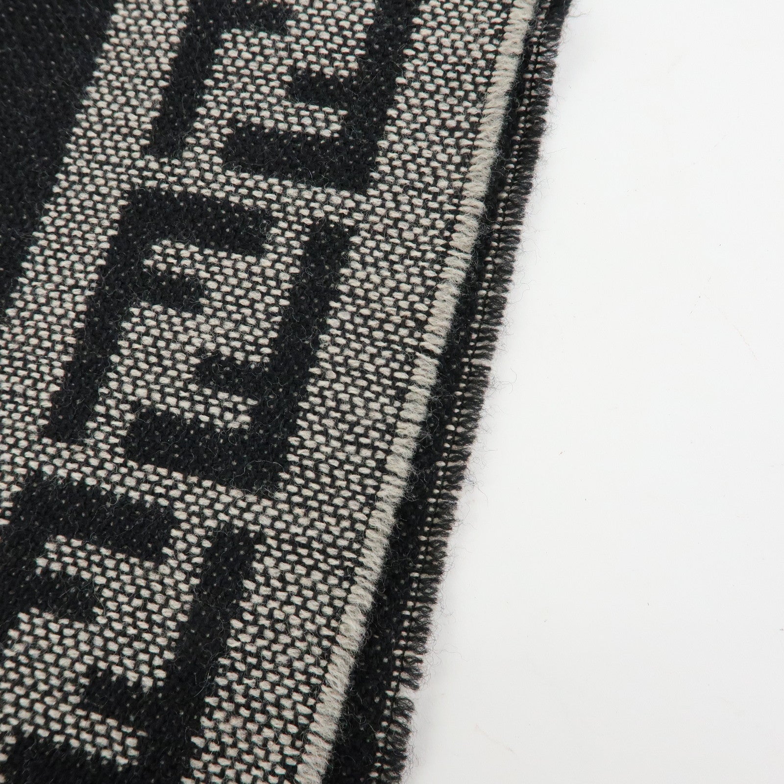 FENDI Zucca Wool 100% Striped Scarf Stole Black Gray