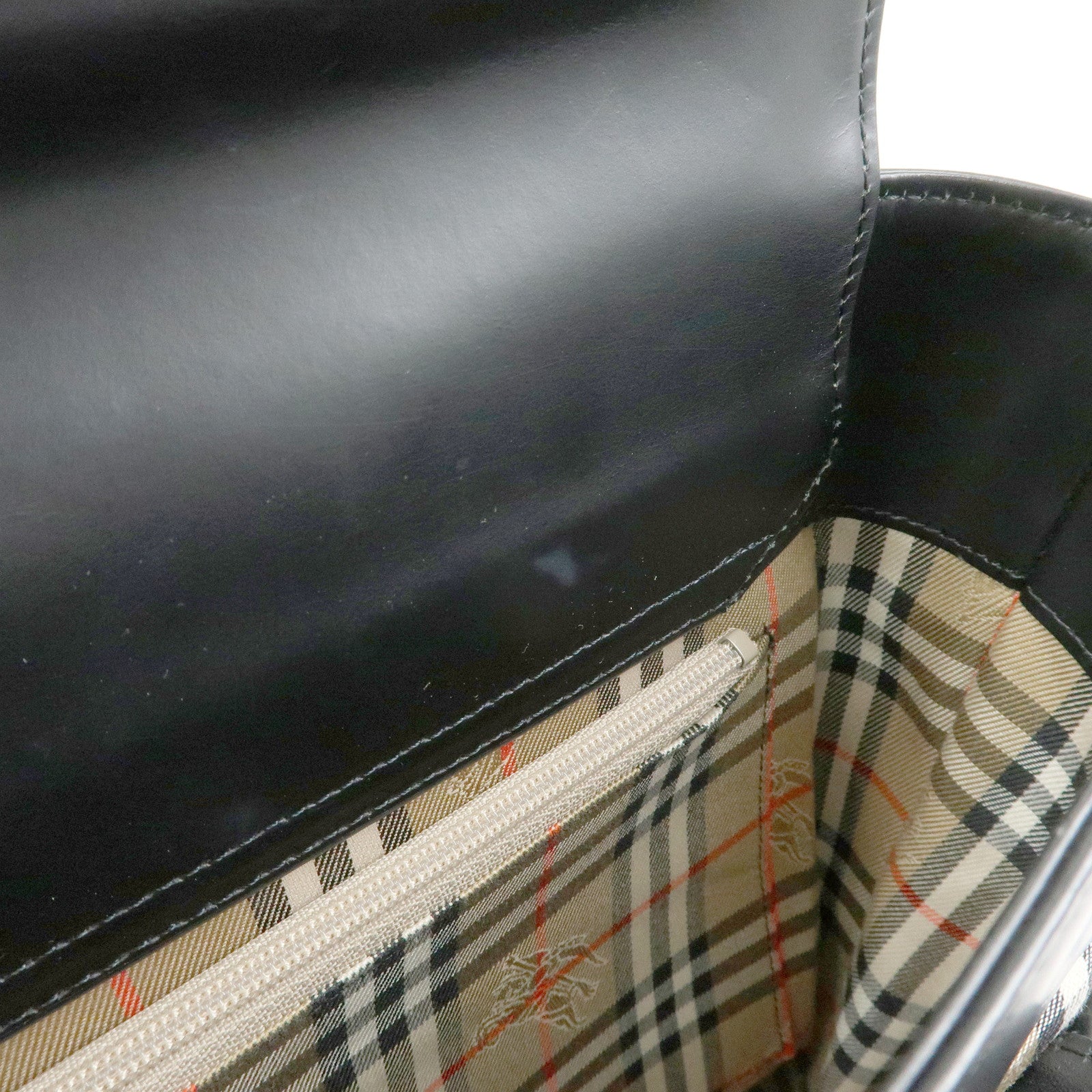 BURBERRY Nova Plaid Leather Canvas Tote Bag Hand Bag Black