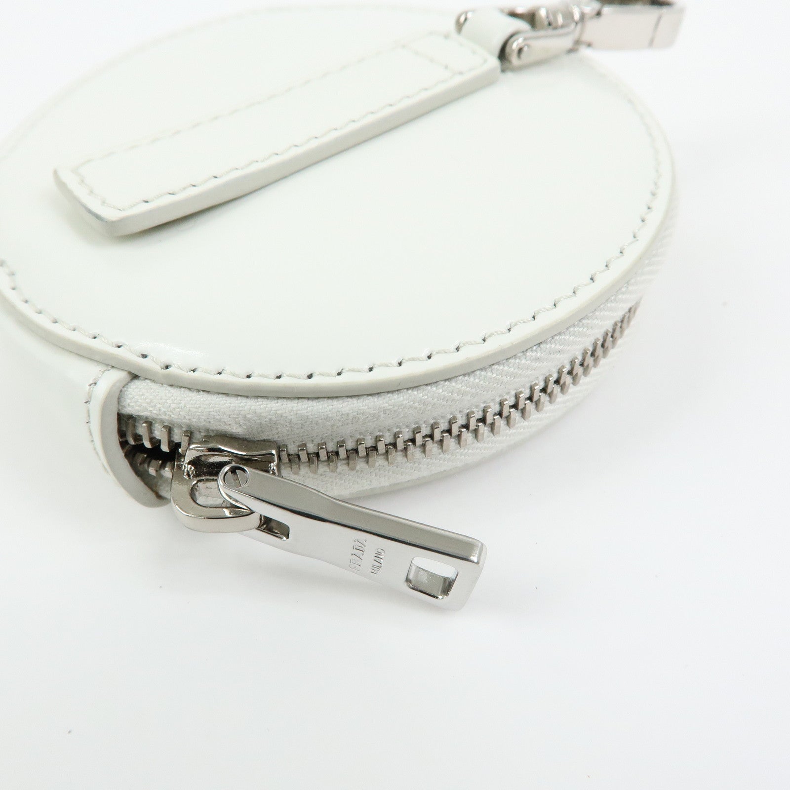 PRADA Triangle Logo Leather Mini Pouch Coin Case White 1TL431