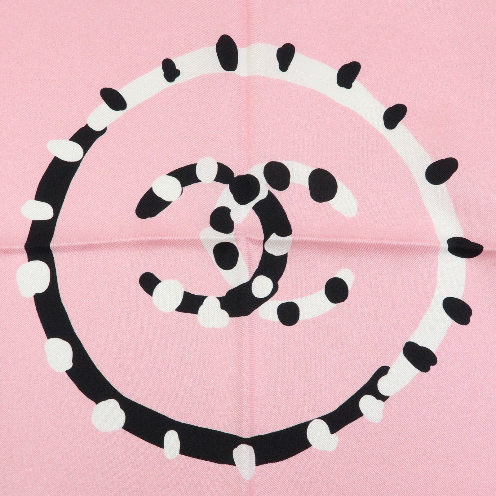 CHANEL COCO Mark Silk 100% Scarf Pink Black White