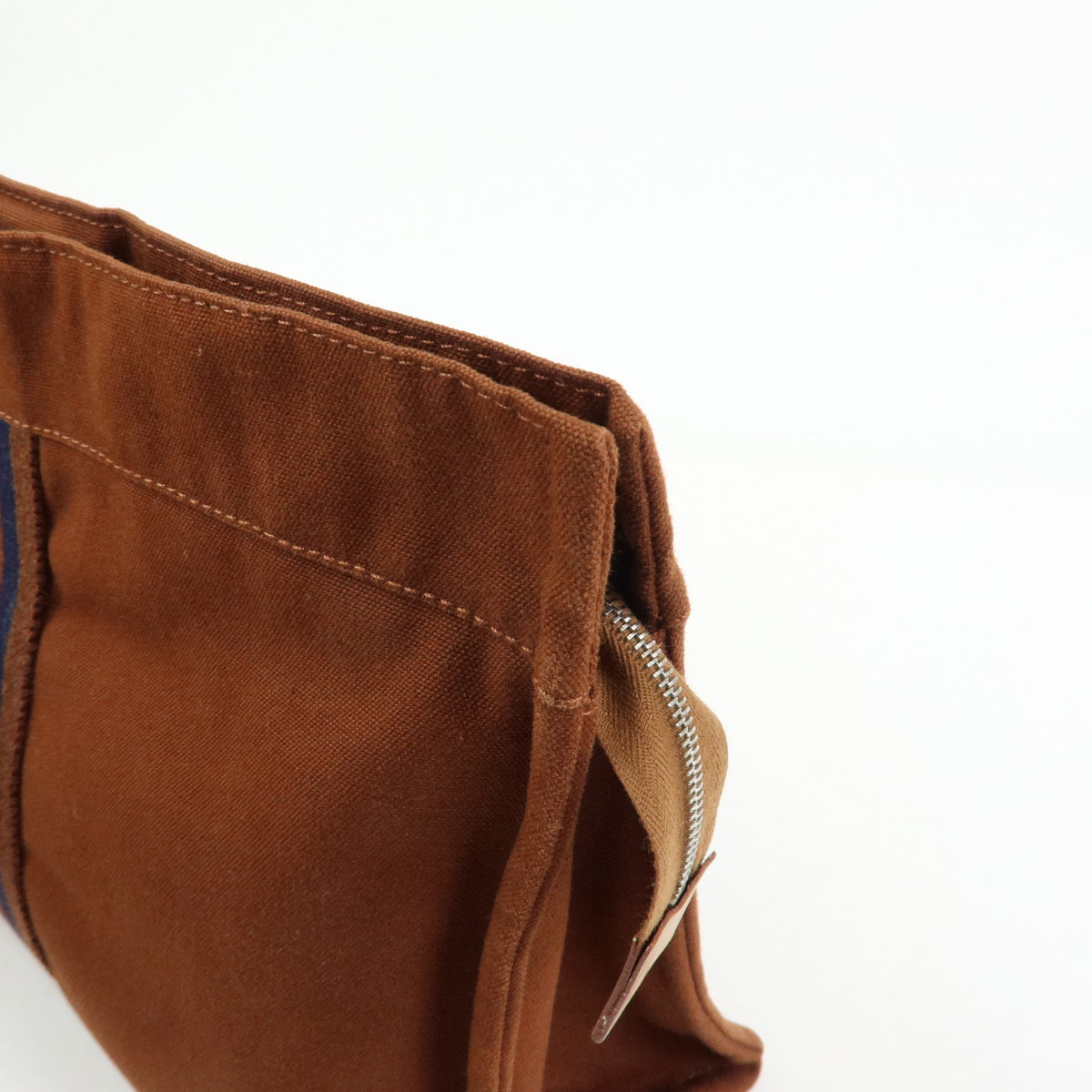 HERMES Fourre Tout Canvas Pouch Clutch Bag Maron Brown