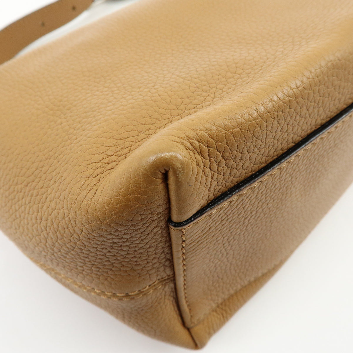 CELINE Logo Leather Shoulder Bag Hand Bag Camel