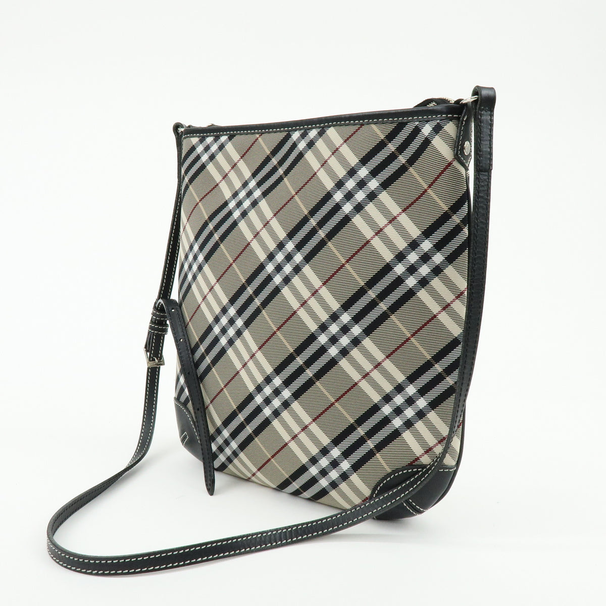BURBERRY Blue Label Nova Plaid Canvas Leather Shoulder Bag Beige Black