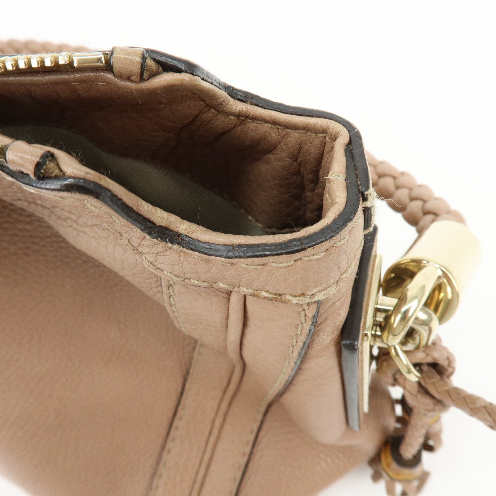 GUCCI Bamboo Leather Shoulder Bag Hand Bag Pink Beige 269949