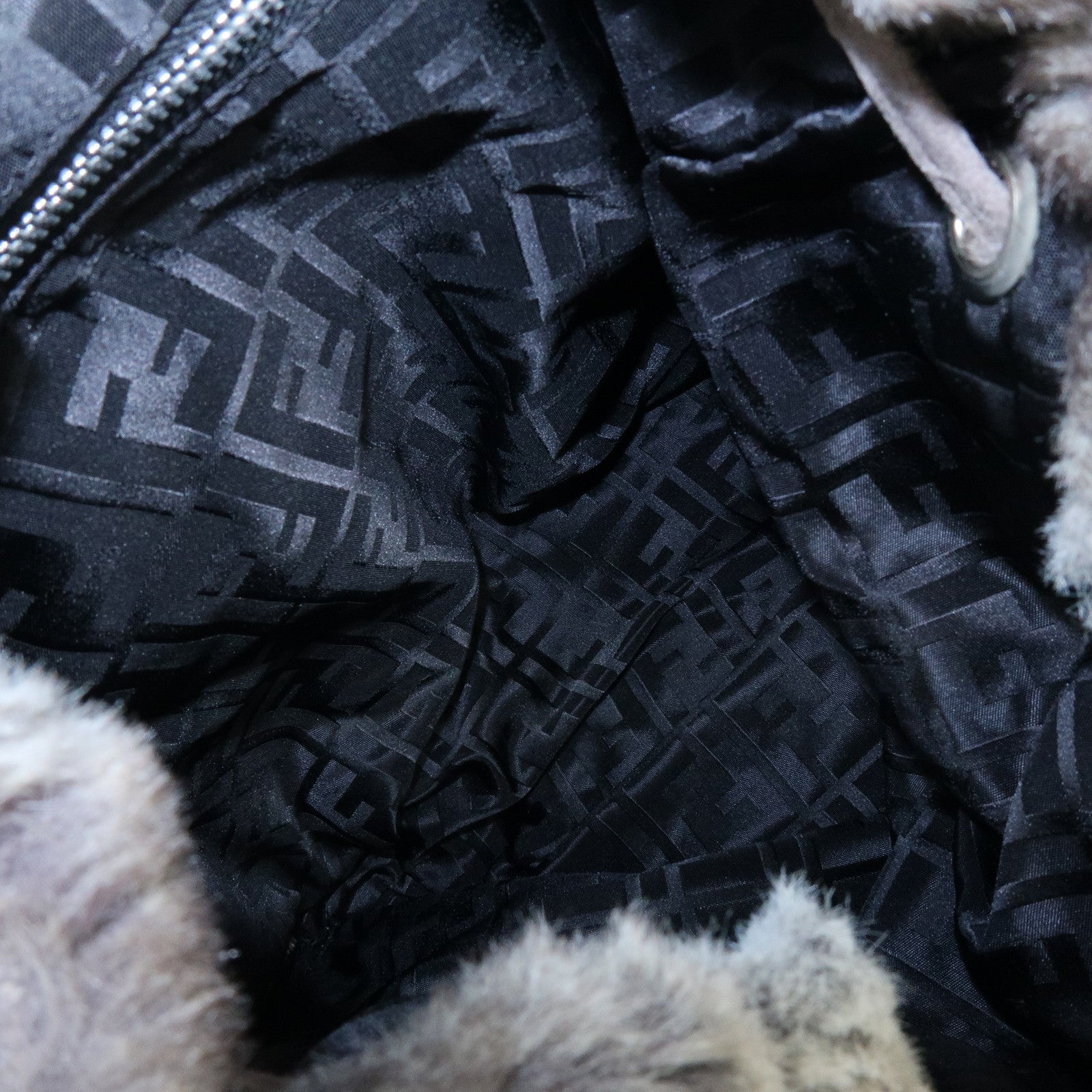 FENDI Zucca Mink like Fur Suede Backpack Rucksuck Gray