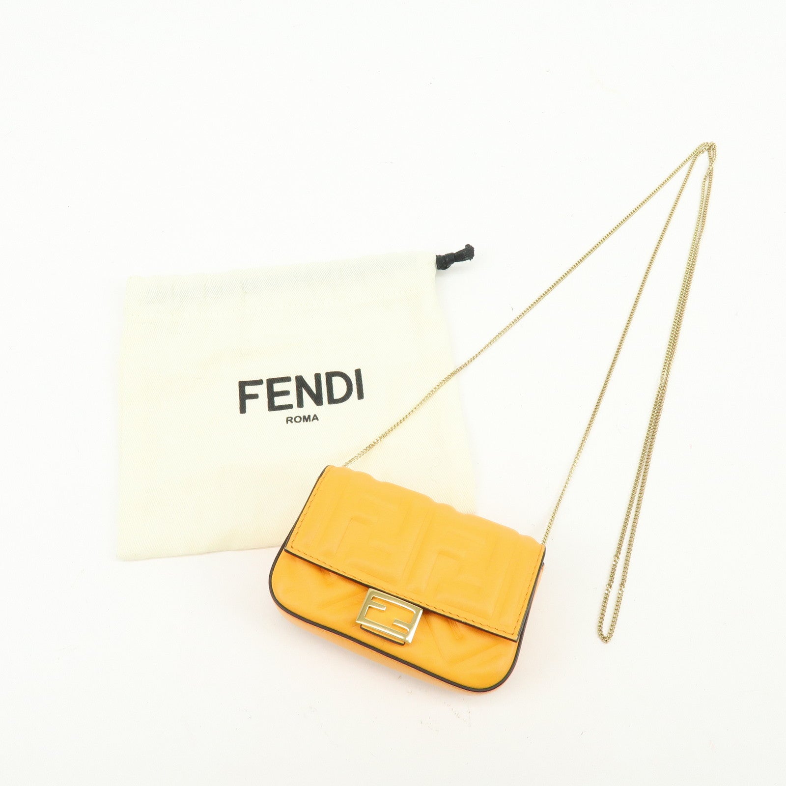FENDI Nappa Leather Nano Baguette Charm Shoulder Bag Orange 7AR844