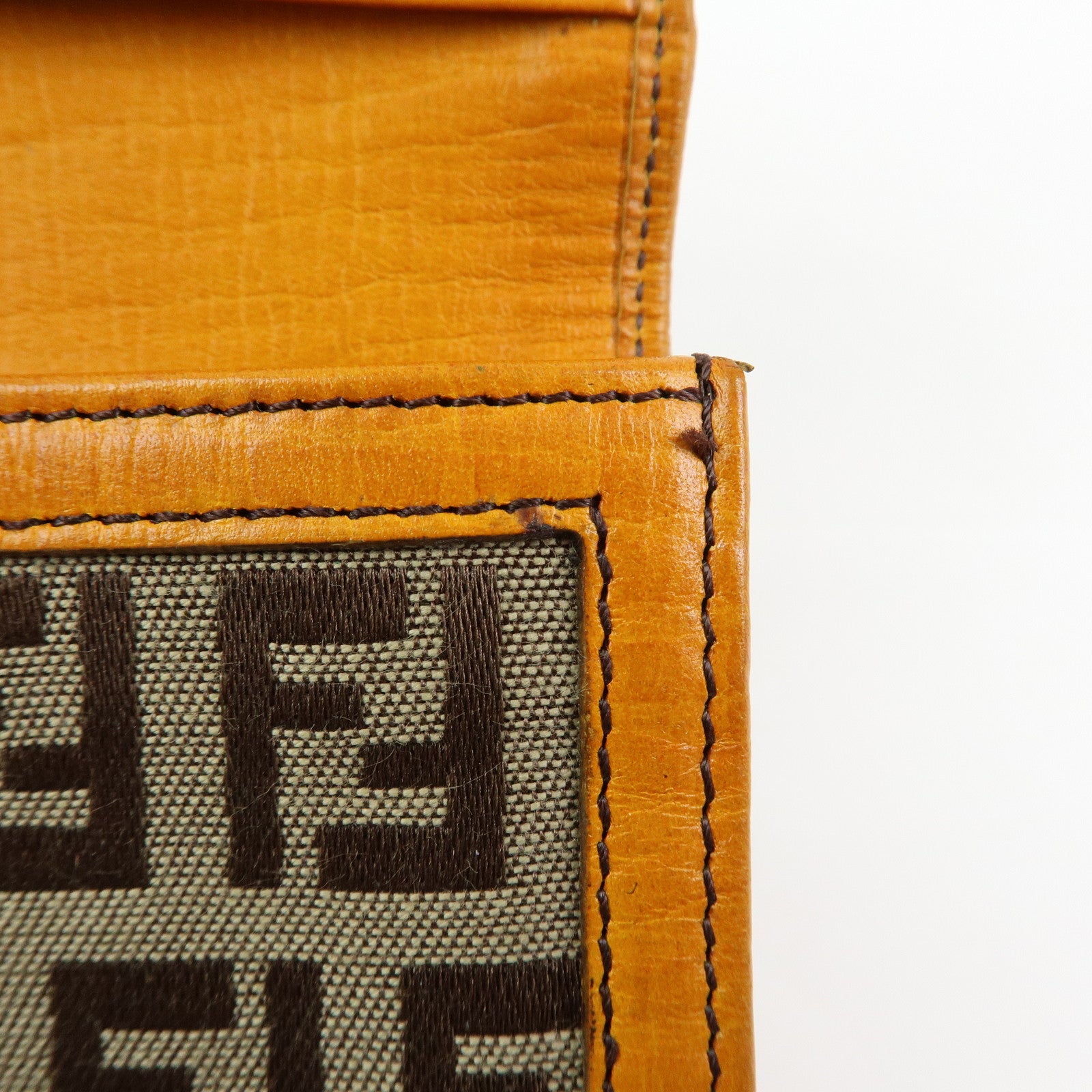 FENDI Zucchino Jacquard Canvas Leather Bi-fold Long Wallet Beige 8M0000