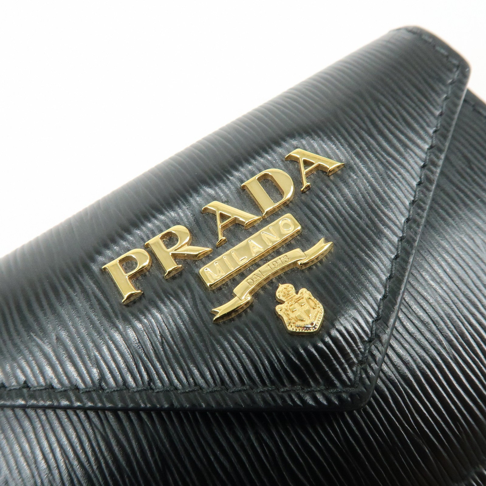PRADA Vitello Move Leather Tri-fold Compact Wallet Black 1MH021