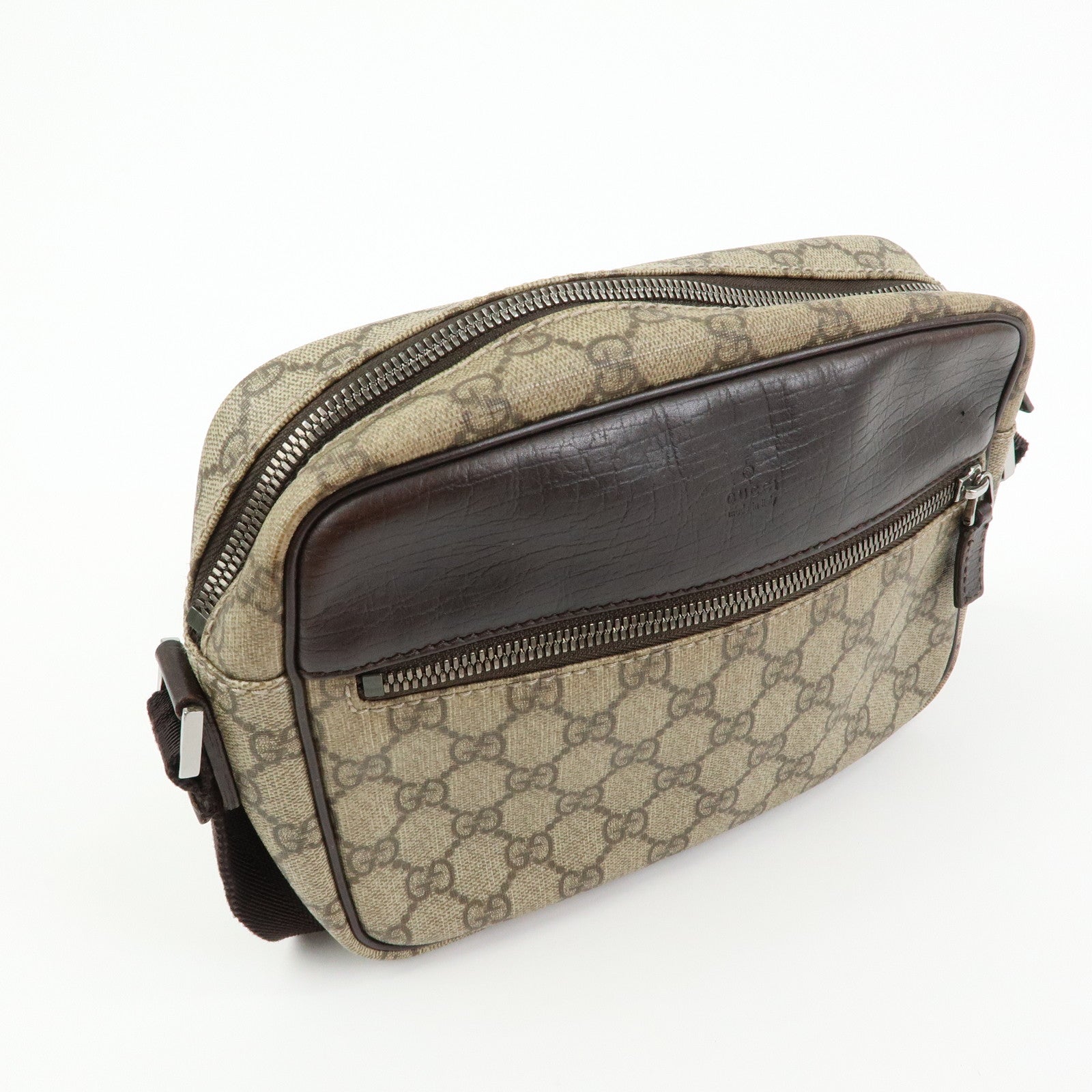 Gucci GG Canvas Leather Shoulder Bag Crossbody Bag Brown 114291