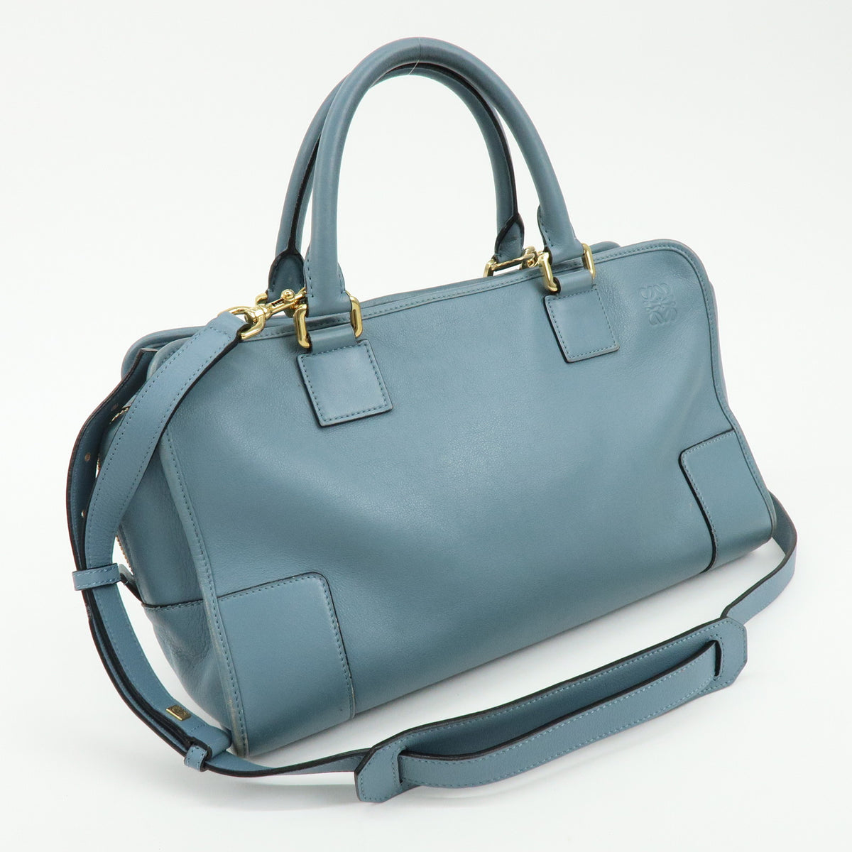 LOEWE Anagram Amazona 36 Leather 2Way Hand Bag Boston Bag Blue