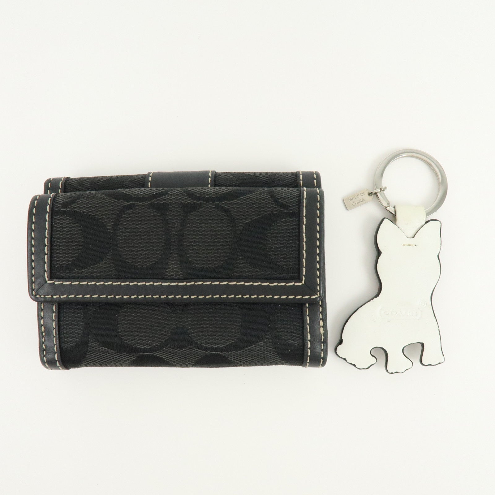 COACH Signature Canvas Leather Compact Wallet Dog Charm Lot