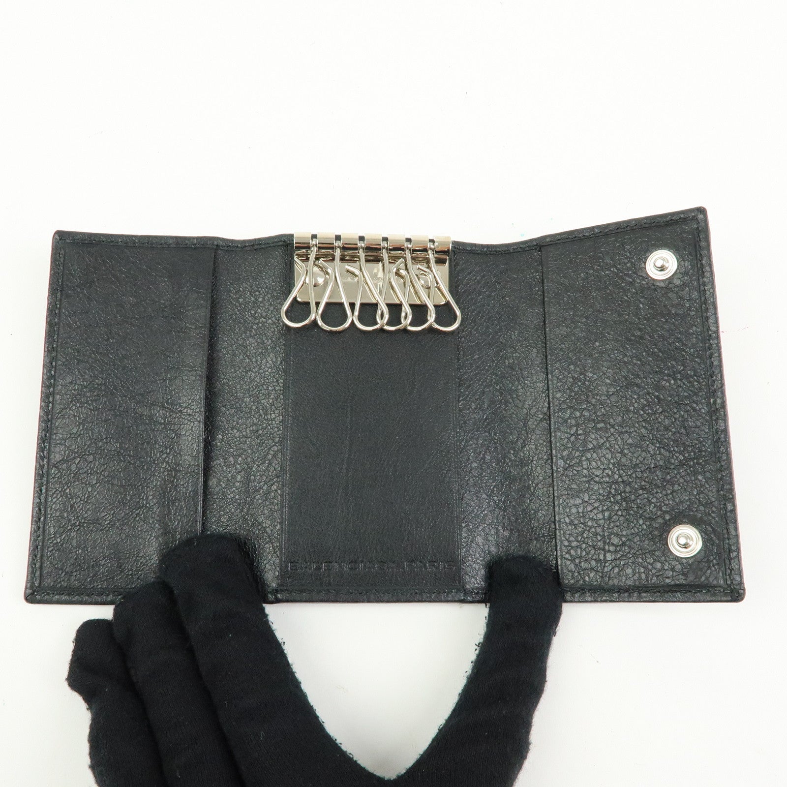 BALENCIAGA Leather Giant Osaka 6 Ring Key Case Key Holder Black 285377