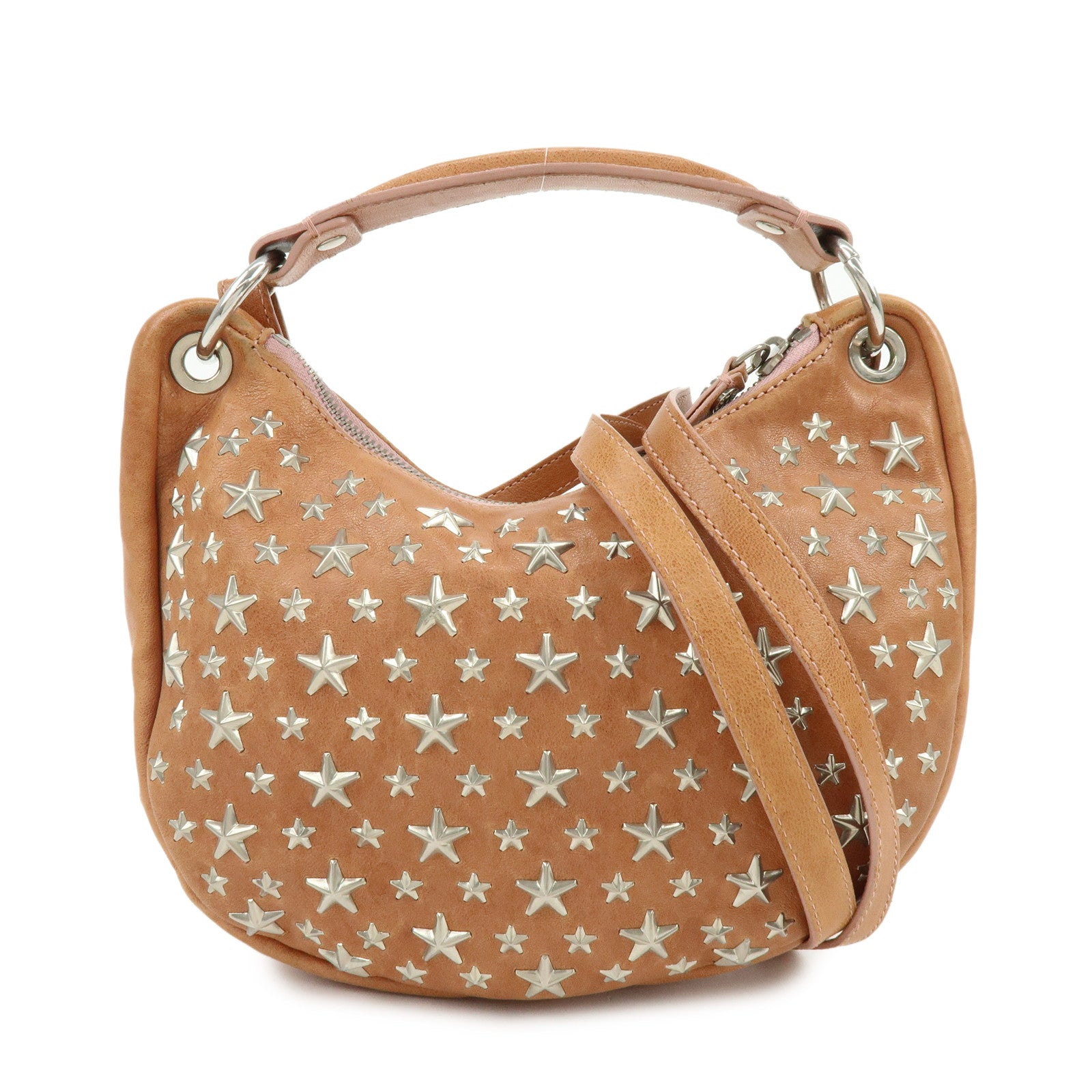JIMMY CHOO Logo Star Studs Stella 2Way Bag Shoulder Bag Hand Bag Brown