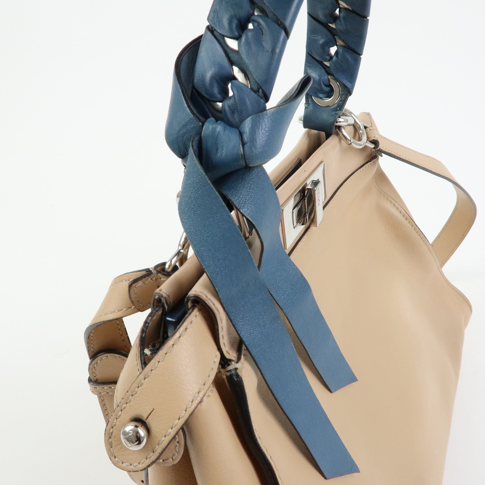 FENDI Peekaboo Medium Leather 2Way Bag Hand Shoulder Bag Beige 8BN290