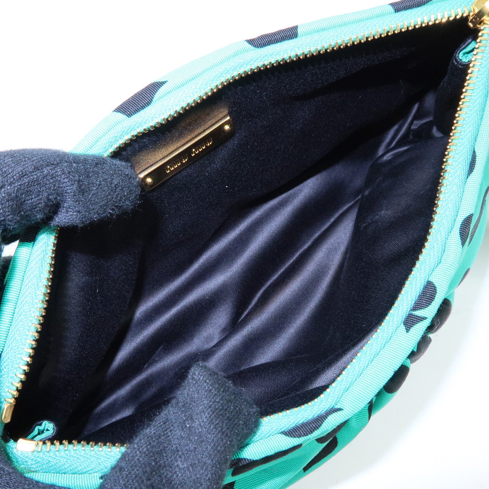 MIU MIU Nylon Playing Card Print Clutch Bag Cosmetic Pouch Green