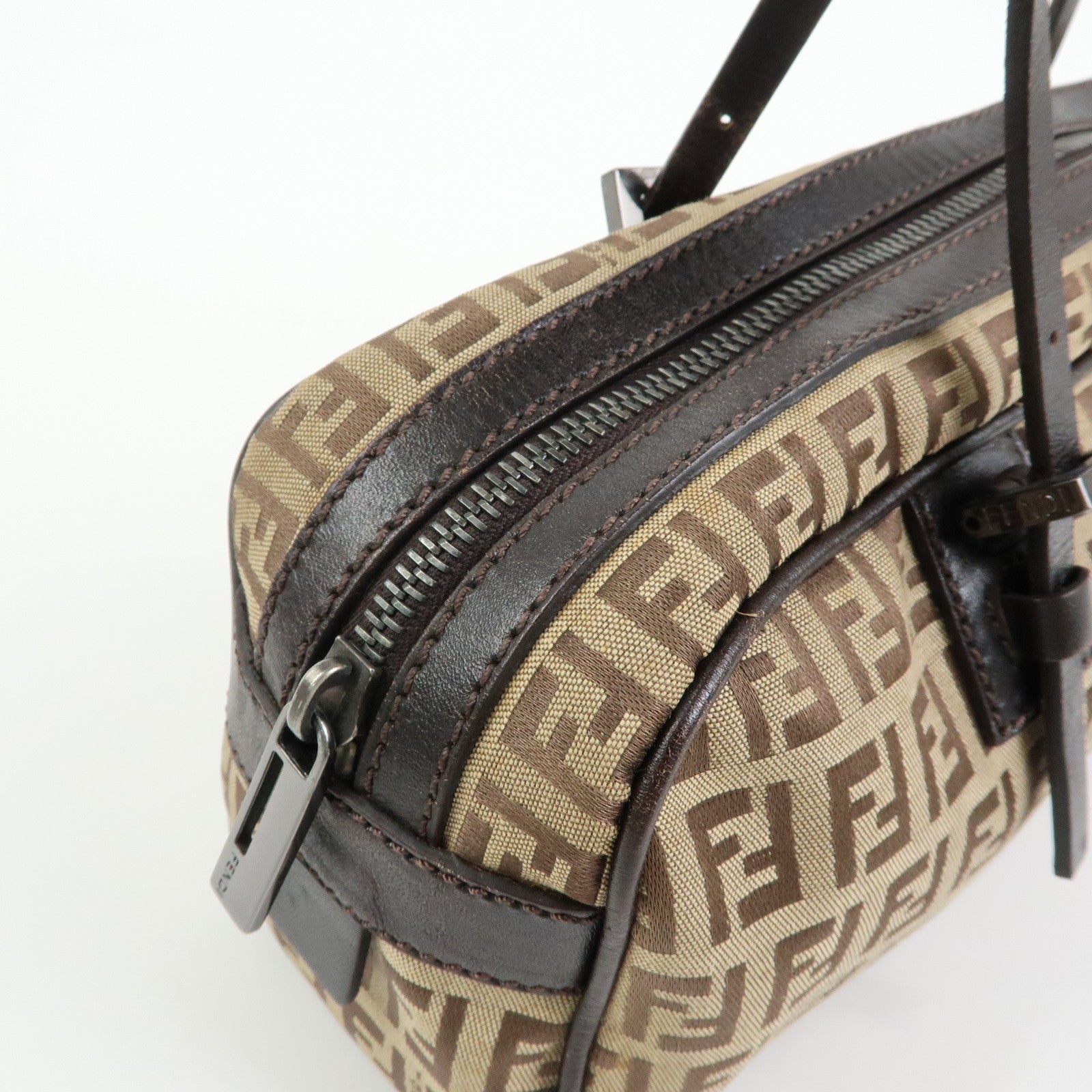 FENDI Zucchino Canvas Leather Mini Boston Hand Bag Beige Brown 8BL007