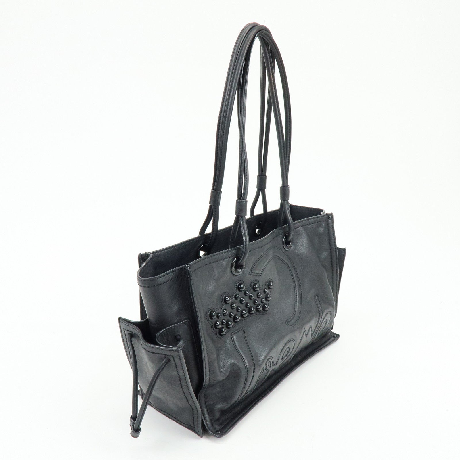 LOEWE Crown Logo Shopper Tote Leather Shoulder Bag Tote Bag Black