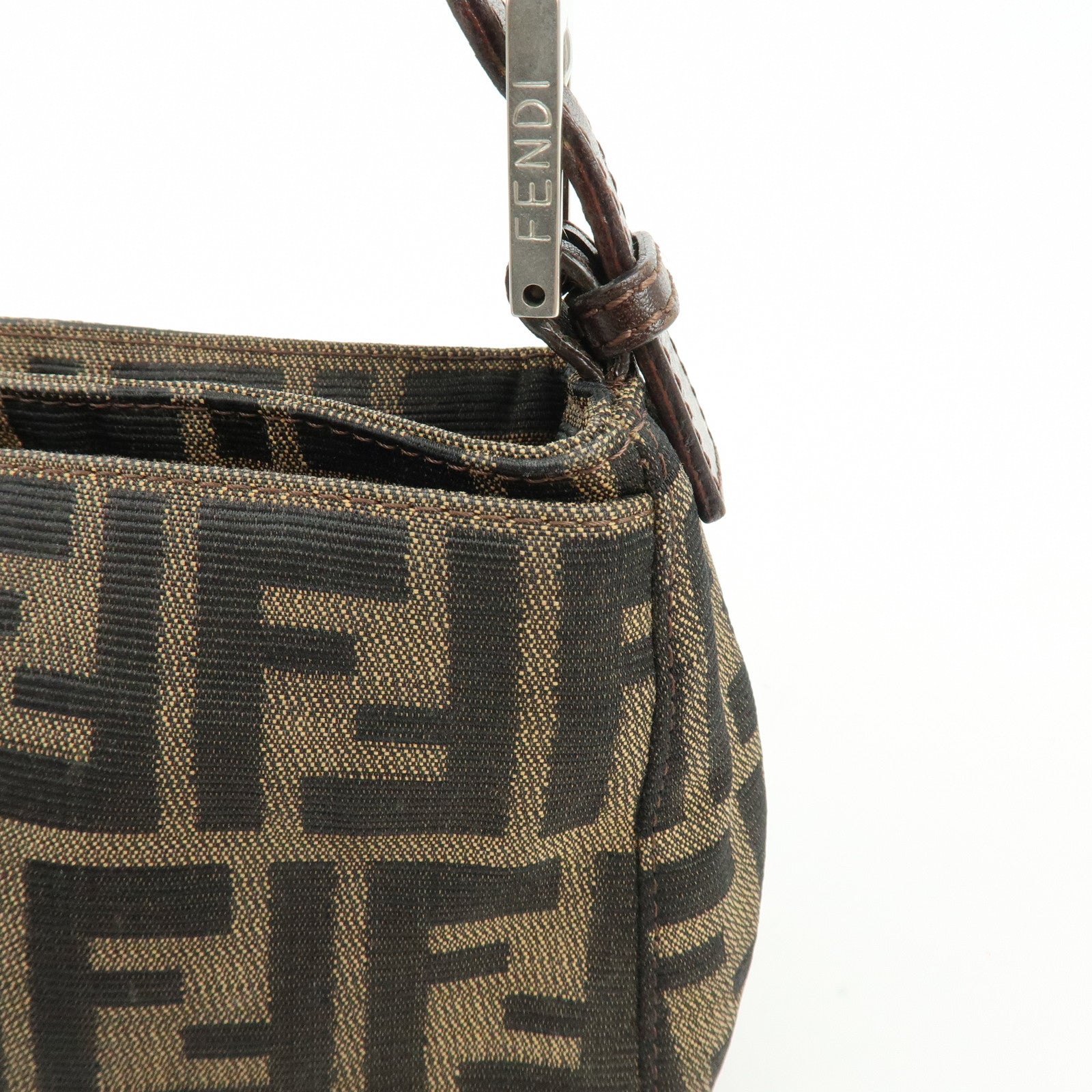 FENDI Zucca Canvas Leather Shoulder Bag Hand Bag Brown Black 26722