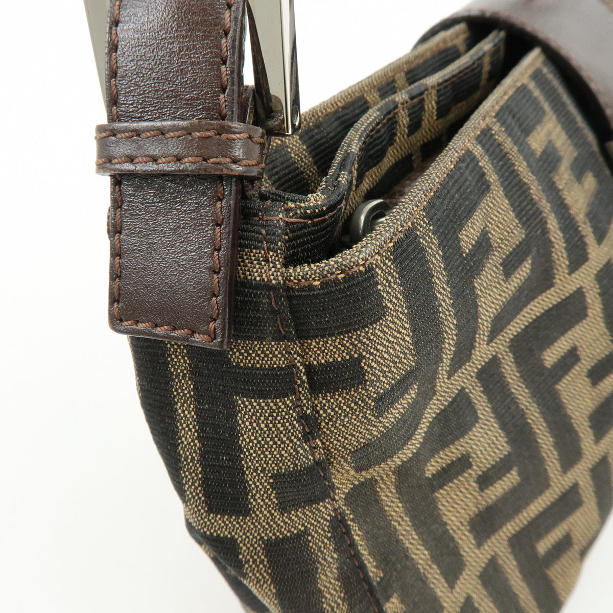 FENDI Zucca Canvas Leather Shoulder Bag Hand Bag Brown Black 26722