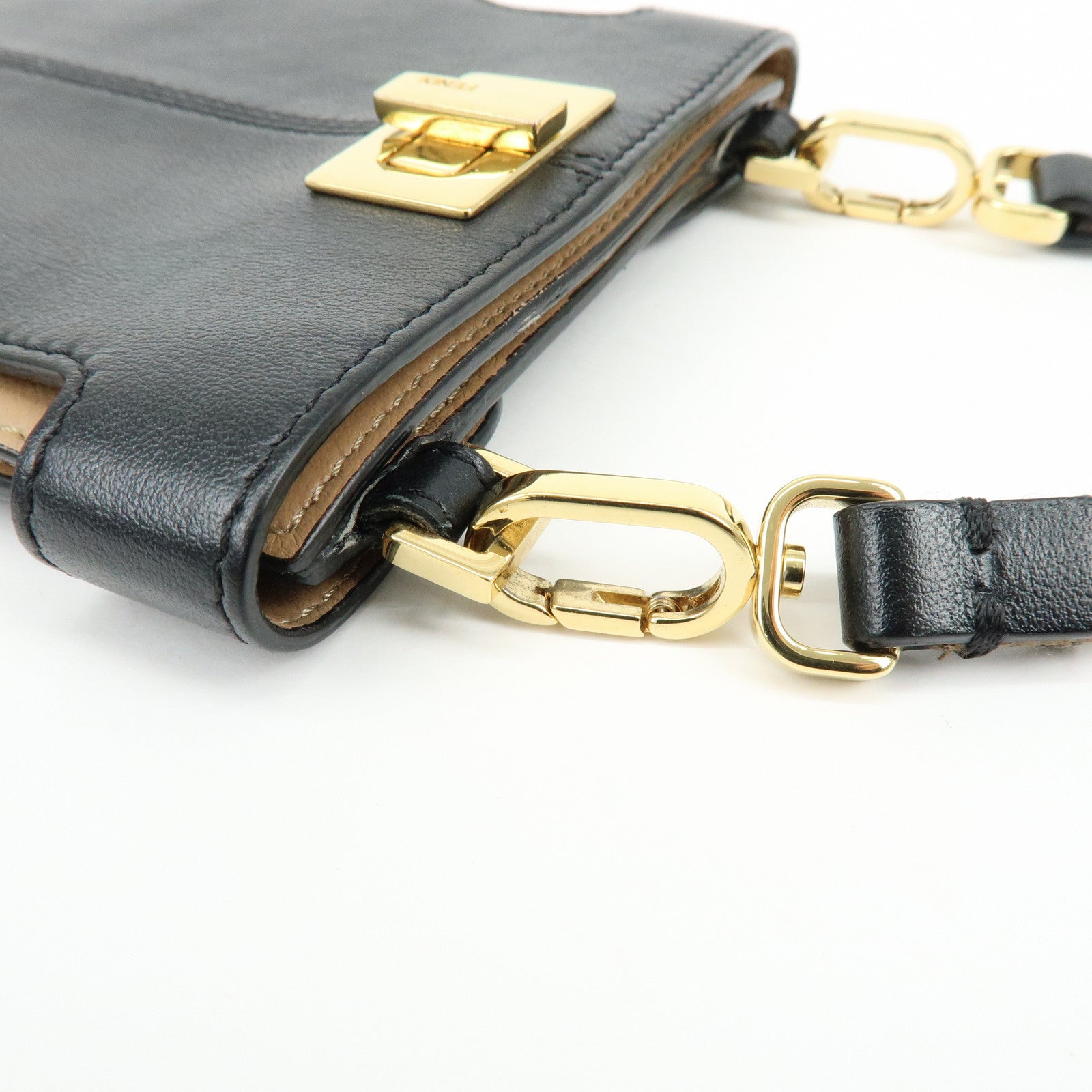 FENDI Peekaboo Leather Shoulder Bag Phone Case Black 8M0442 A5DY