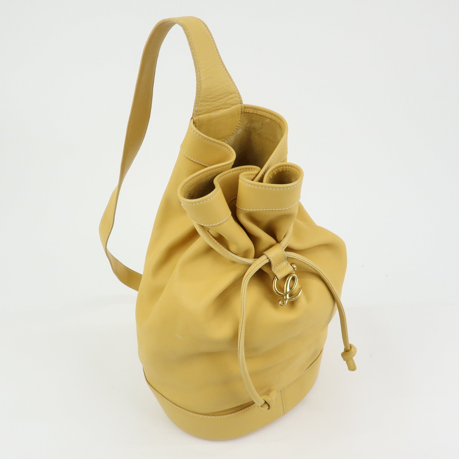 LOEWE Anton Anagram Leather Shoulder Bag Backpack Rucksack Mustard