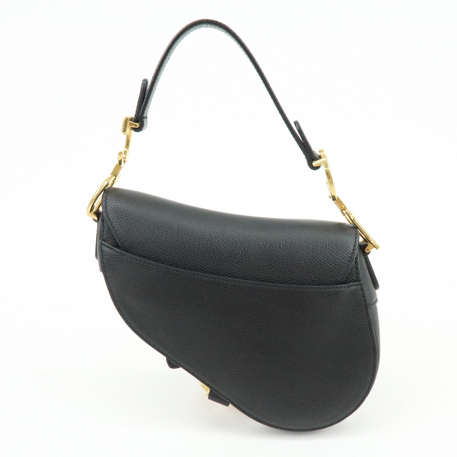 Christian Dior CD Logo Saddle Bag Leather Hand Bag Black
