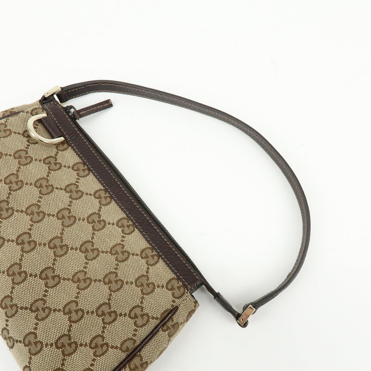 GUCCI Abbey GG Canvas Leather Accessory Pouch Hand Bag Brown 145750