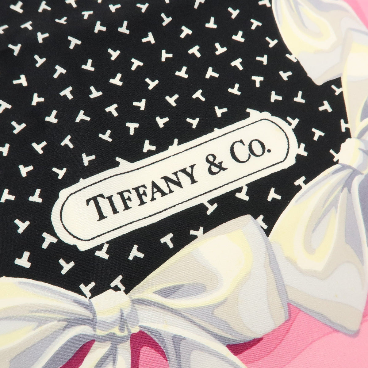 Tiffany & Co Lot of 2 Silk 100% Scarf Ribbon Star Motif Black Pink Blue