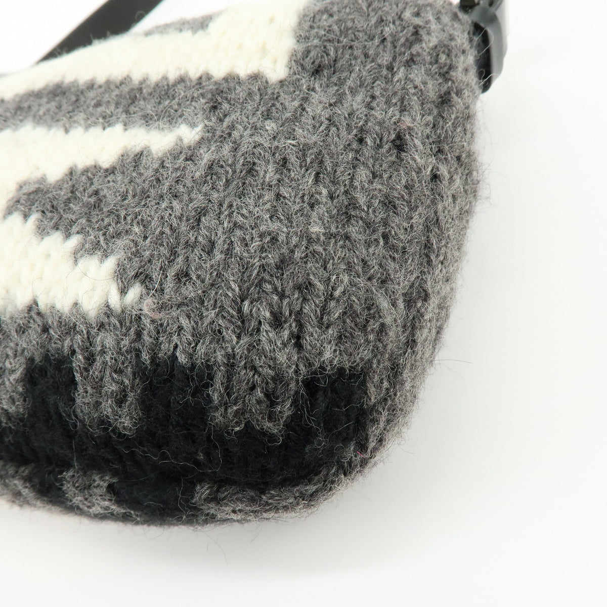 FENDI Mamma Baquette Wool Leather Shoulder Bag Black Grey White 16059