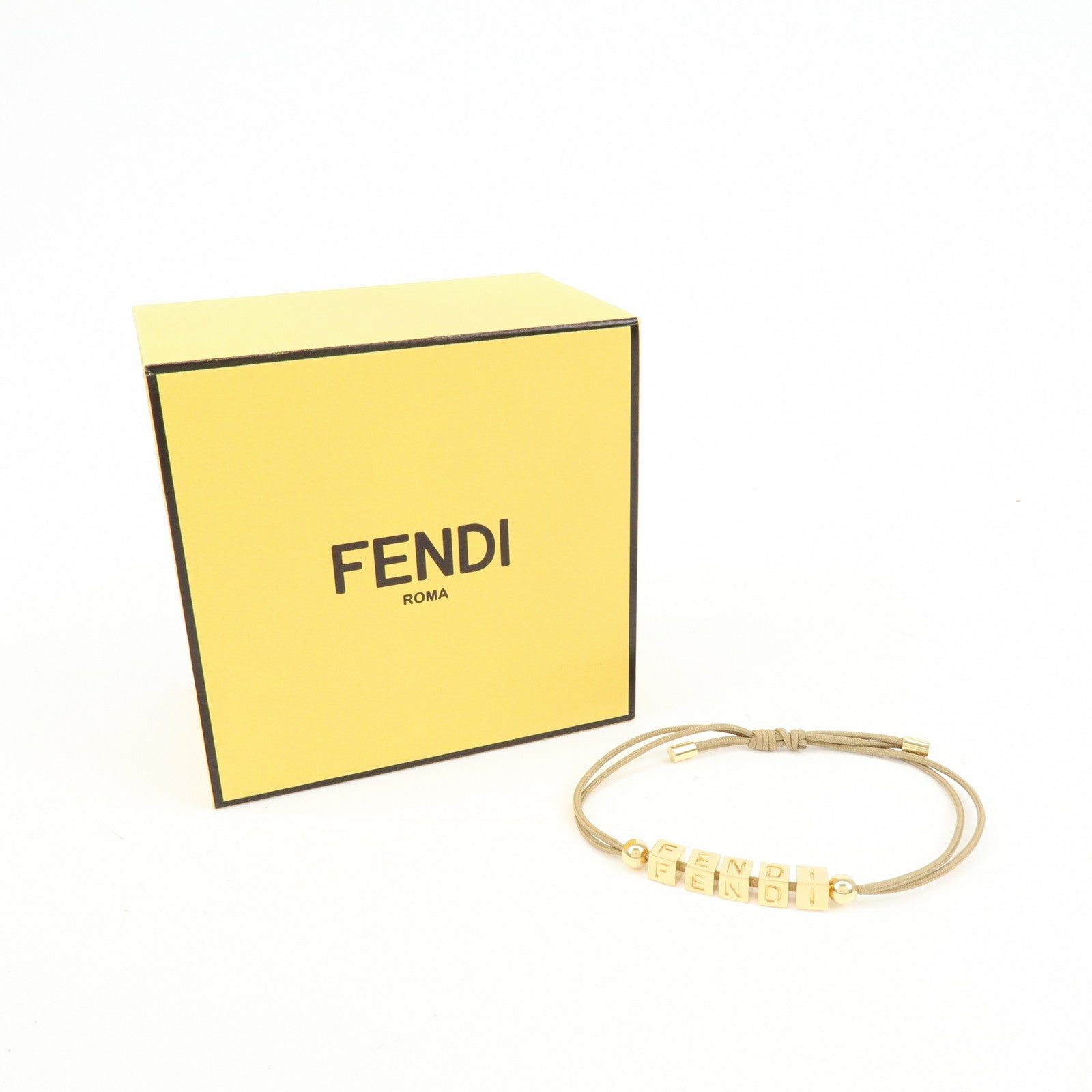 FENDI Logo Cube Graffiti Metal Bracelet Gold Brown