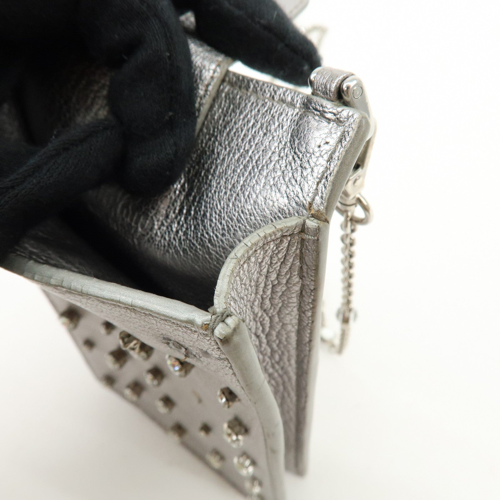 MIU MIU Madras Leather Studs Shoulder Bag Crossbody Phone Pouch Silver