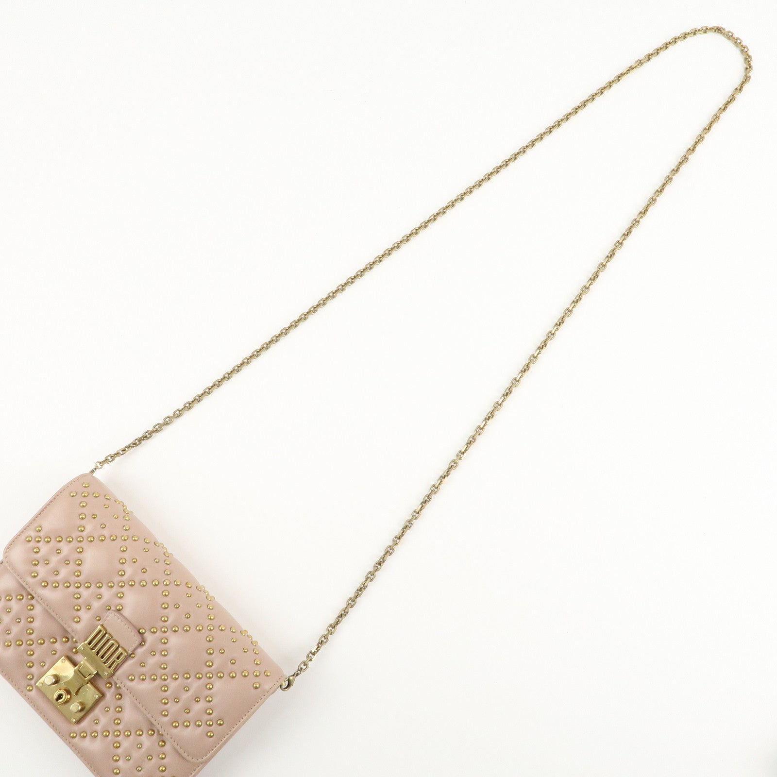 Christian Dior Addict Studs Leather Chain Shoulder Bag Hand Bag Beige Used