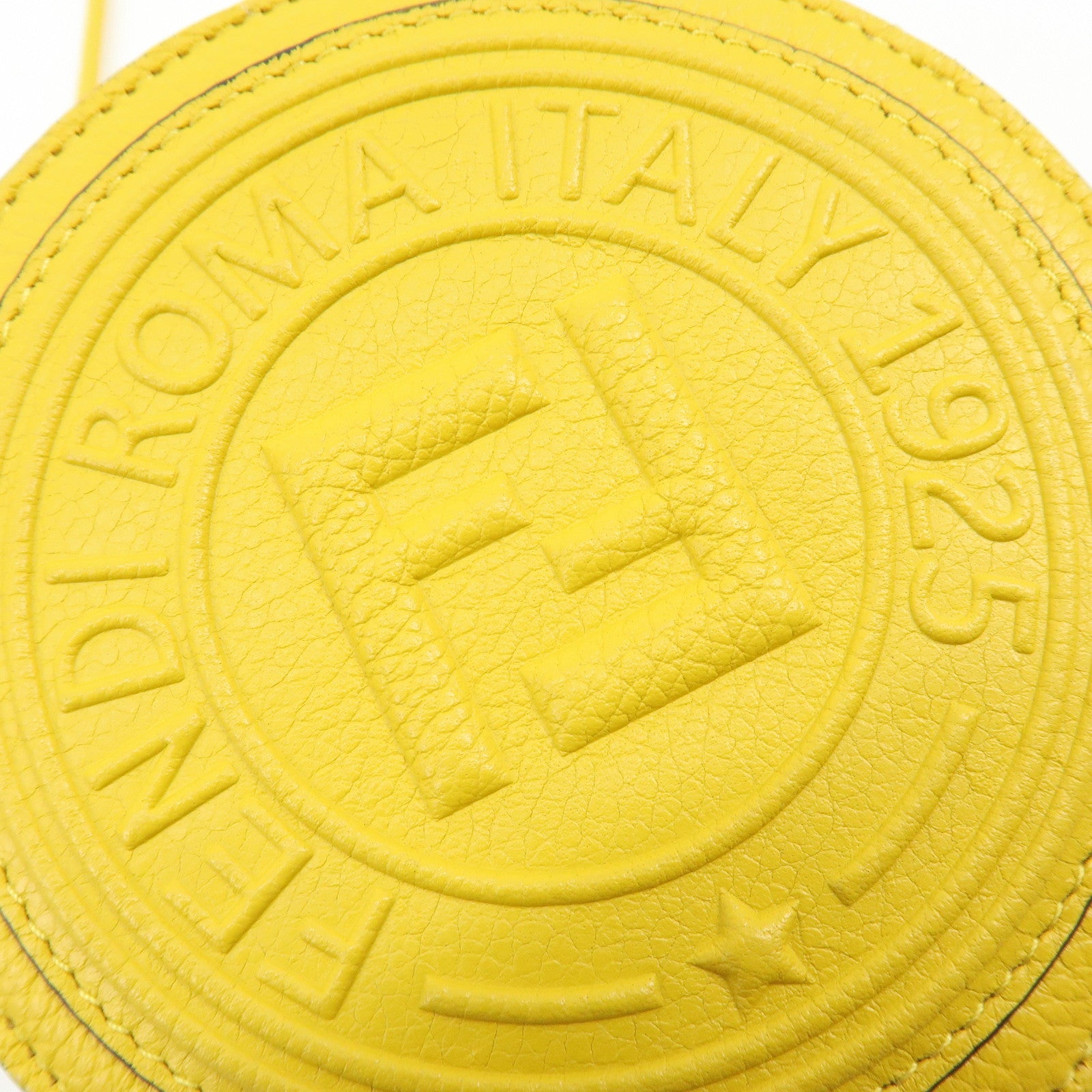 FENDI FF Logo Leather Round Zip Shoulder Bag Yellow 7M0359